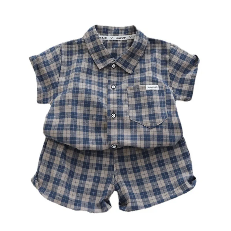 New Summer Baby Clothes Suit Children Boys Plaid Shirt Shorts 2Pcs/Sets Infant Clothing Toddler Casual Costume Kids Tracksuits