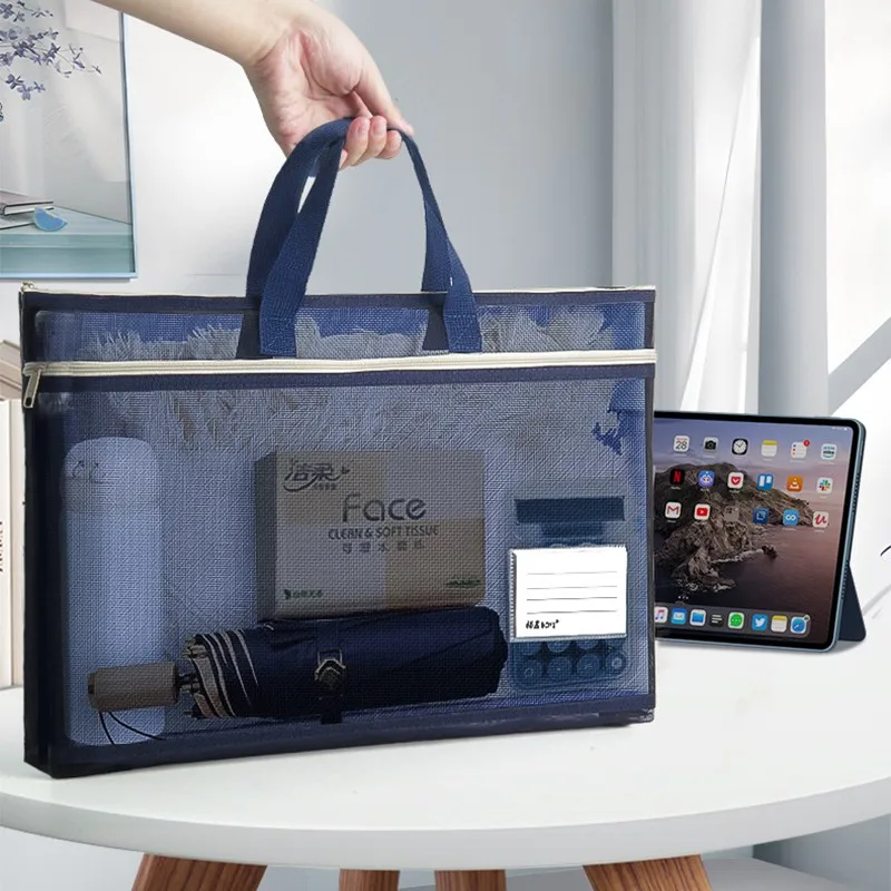 

Large Capacity Transparent Mesh File Bag Zip Handbag Test Paper Storage Bag Portable Document Bag Pocket Folders Supplies