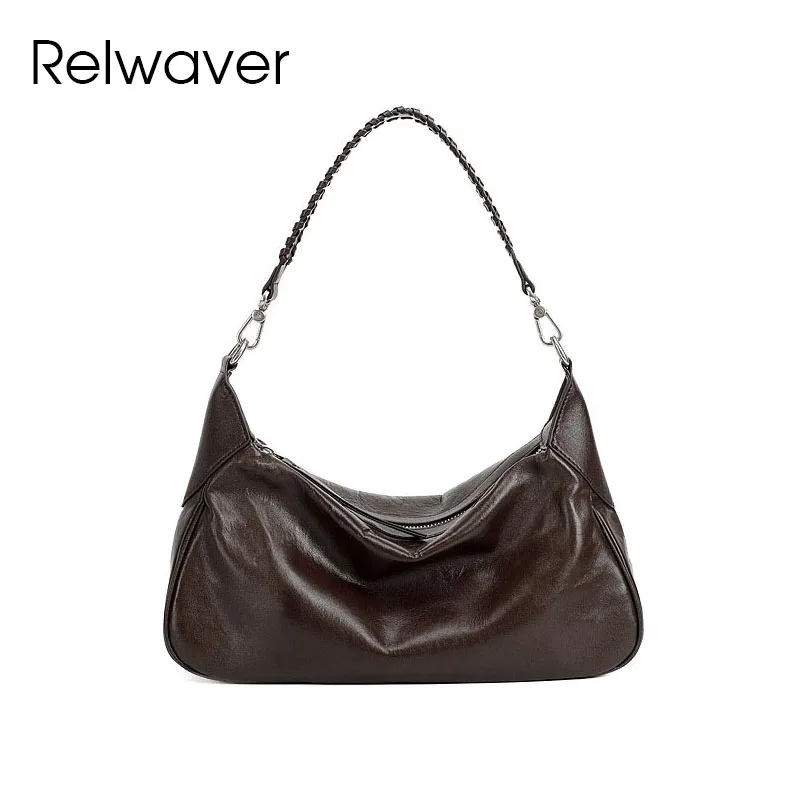 

Relwaver women shoulder bag genuine leather brief underarm bag soft hobos party women's handbag small crossbody bags for women