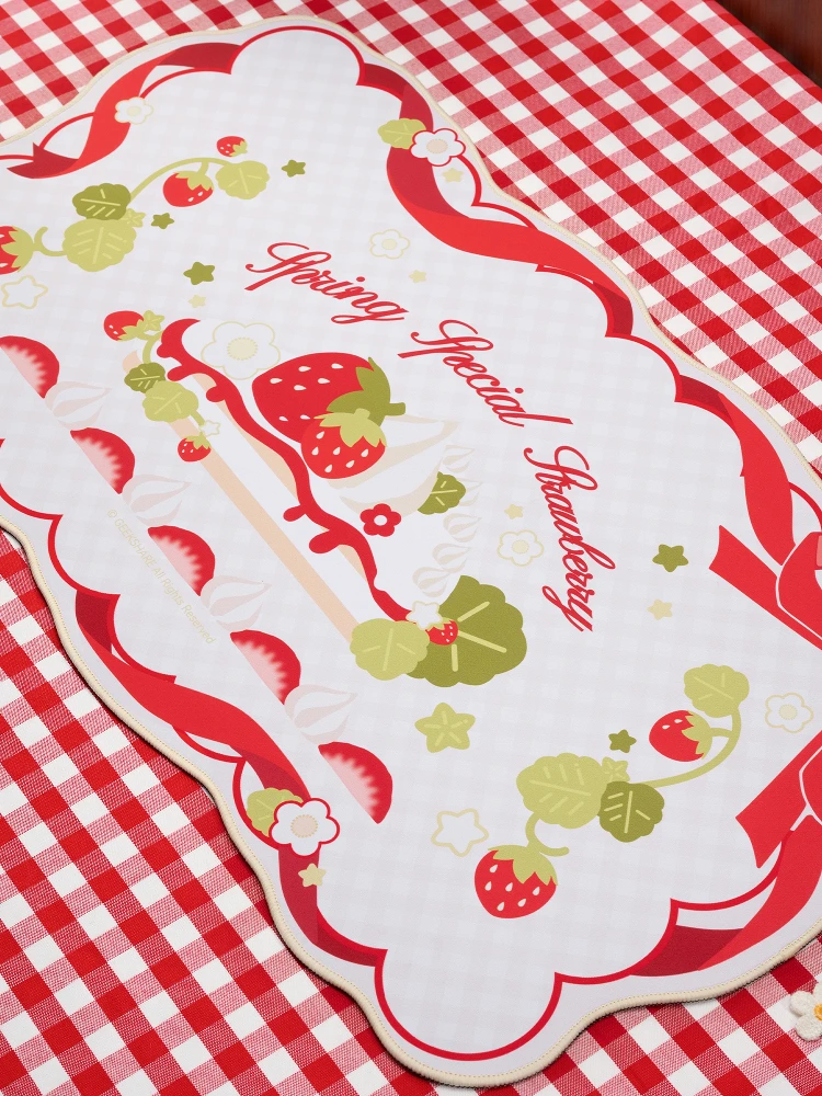 لوحة ماوس GeekShare Kawaii، قاعدة ماوس ألعاب مطاطية غير قابلة للانزلاق، حصيرة مكتب كبيرة مقاومة للماء، فراولة مع كريمة #5