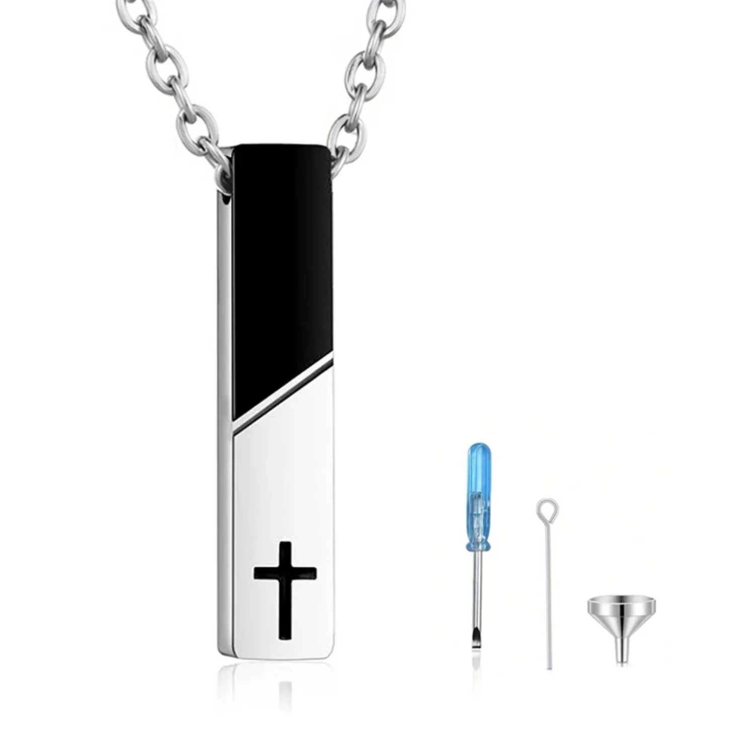 Cremation Jewelry  Human Ashes Square Column Memorial Necklace with Filling Kit Stainless Steel Vial Urn Necklace