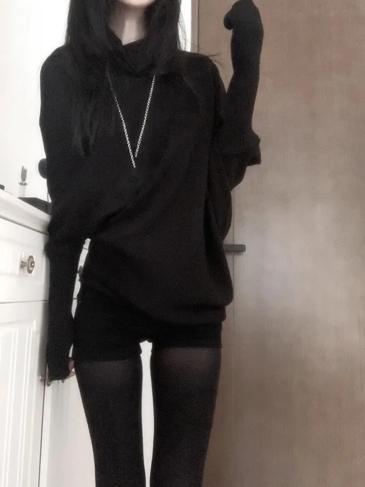 秋冬のゆったりスタイルニットシャツトップス サブカルチャー ルーズニットTシャツ Y2K カジュアル アメリカンセーター レディース ジャンパー ニットウェア