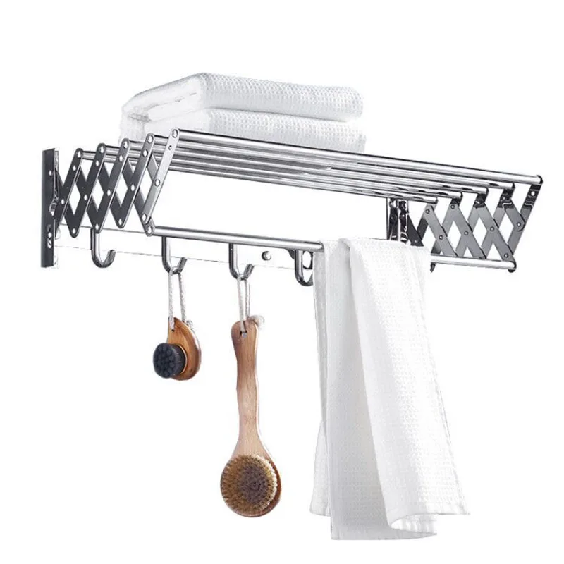 New Product Stainless Steel Bath Towel Rack Toilet Bathroom Shelf Activity Retractable Folding Towel Rack Drying Rack