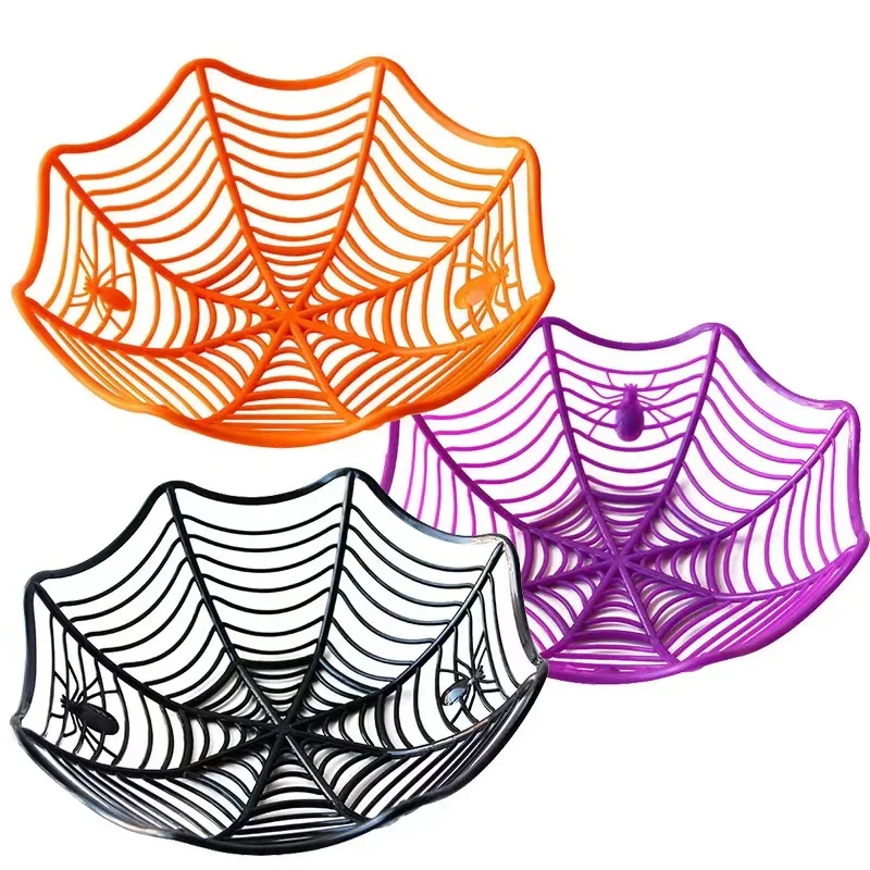 

Halloween Candy Basket Black Orange Spider Web Bowl Biscuit Packaging Basket Fruit Plate Trick or Treat Halloween Decoration