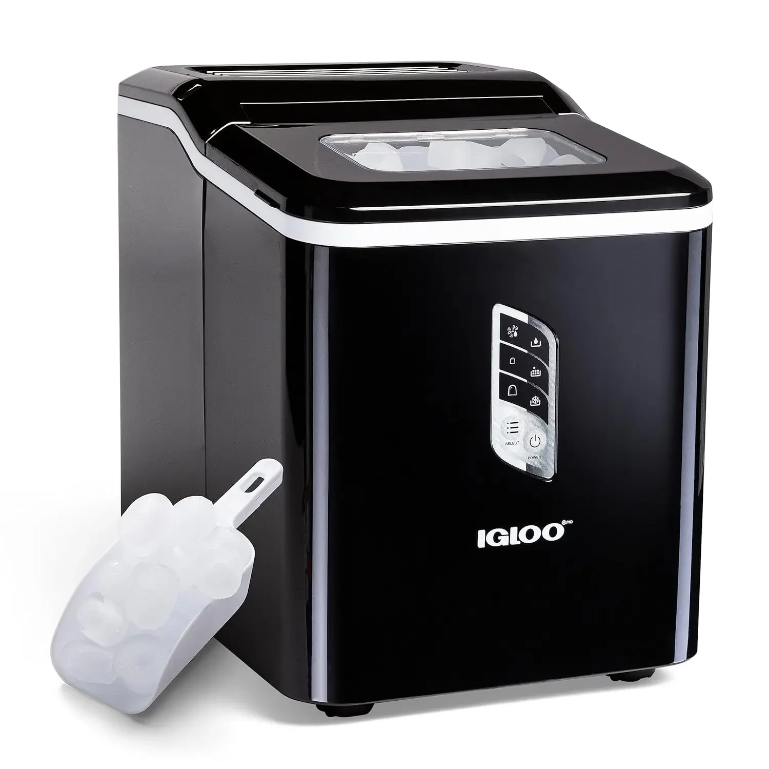 

Automatic Ice Maker, Self- Cleaning, Countertop Size, 26 Pounds in 24 Hours, 9 Large or Small Ice Cubes in 7 Minutes