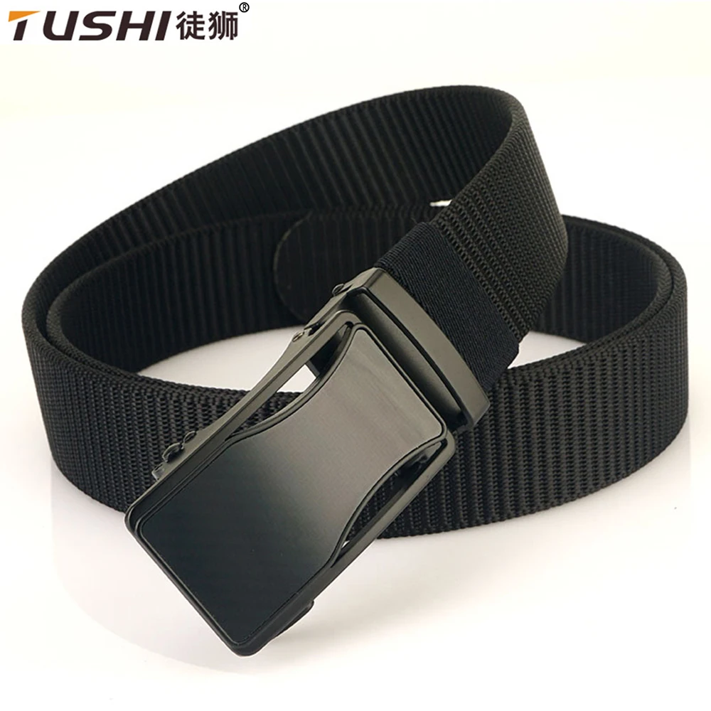 

TUSHI Luxury Metal Automatic Buckle Canvas Belts For Men Tough Nylon Webbing Waistband Outdoor Jeans Pants Tactical Belt Hiking