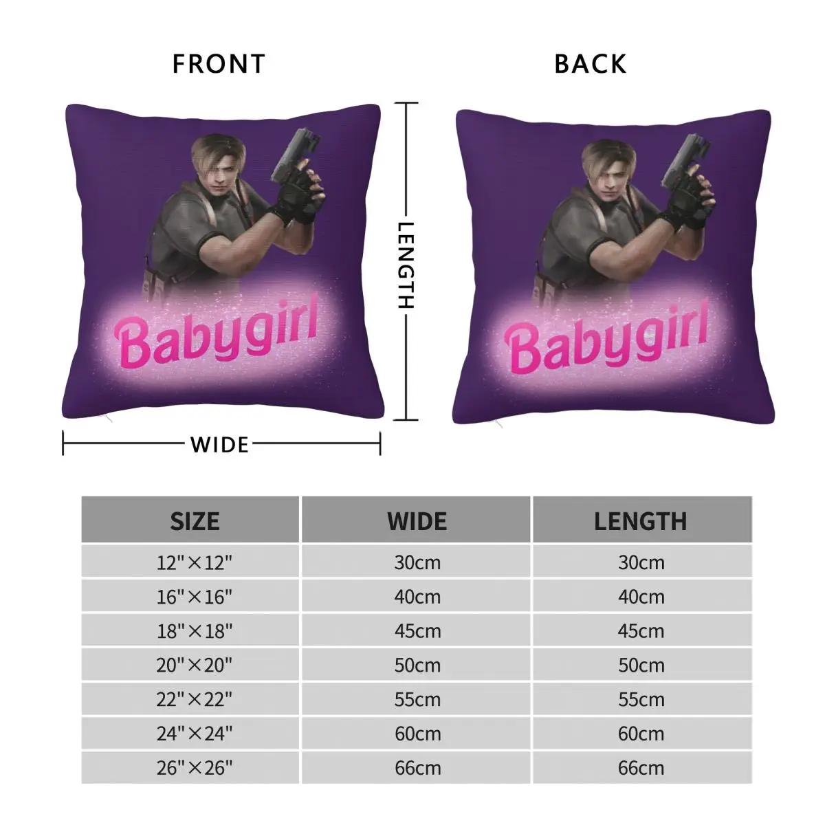 Leon Kennedy Babygirl Square Pillowcase Polyester Linen Velvet Printed Zip Decor Bed Cushion Cover
