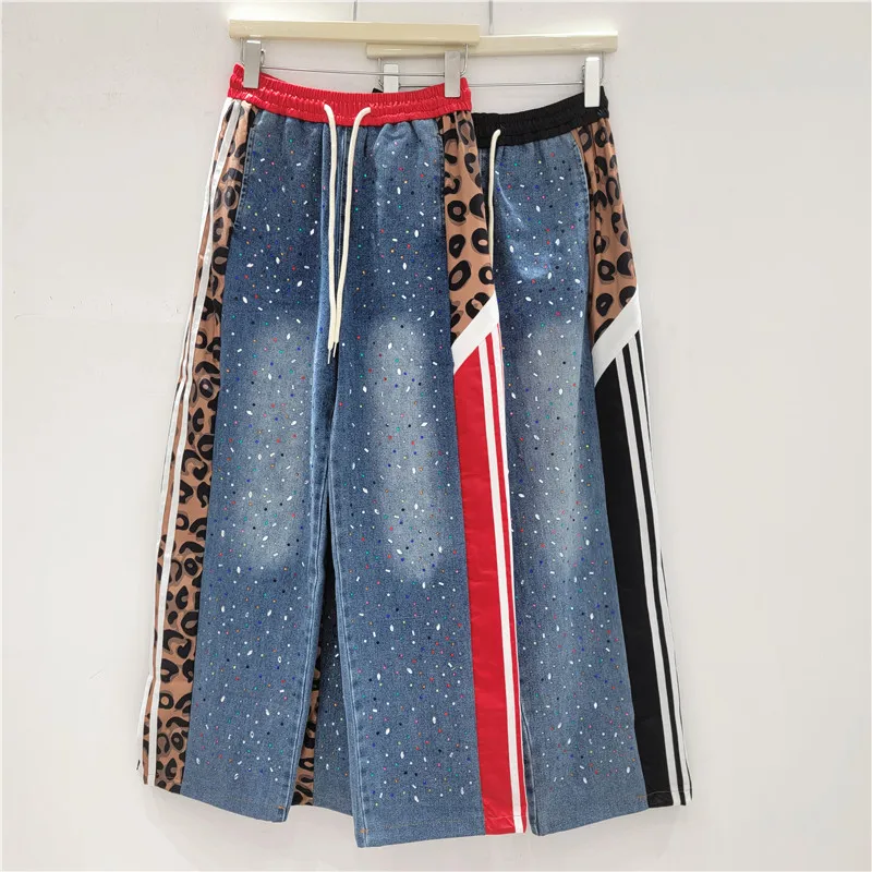 

SuperAen 2025 Summer New European and American Style Retro Patchwork Leopard Print High-waist Jeans Pants