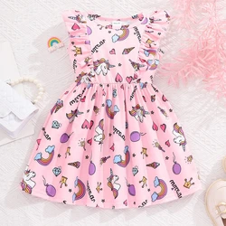 New Kids Girls Clothes Summer Unicorn Dress Sleeveless Girls Dress Cute Pink Casual Children Clothing for Baby Girls 2-7 Years