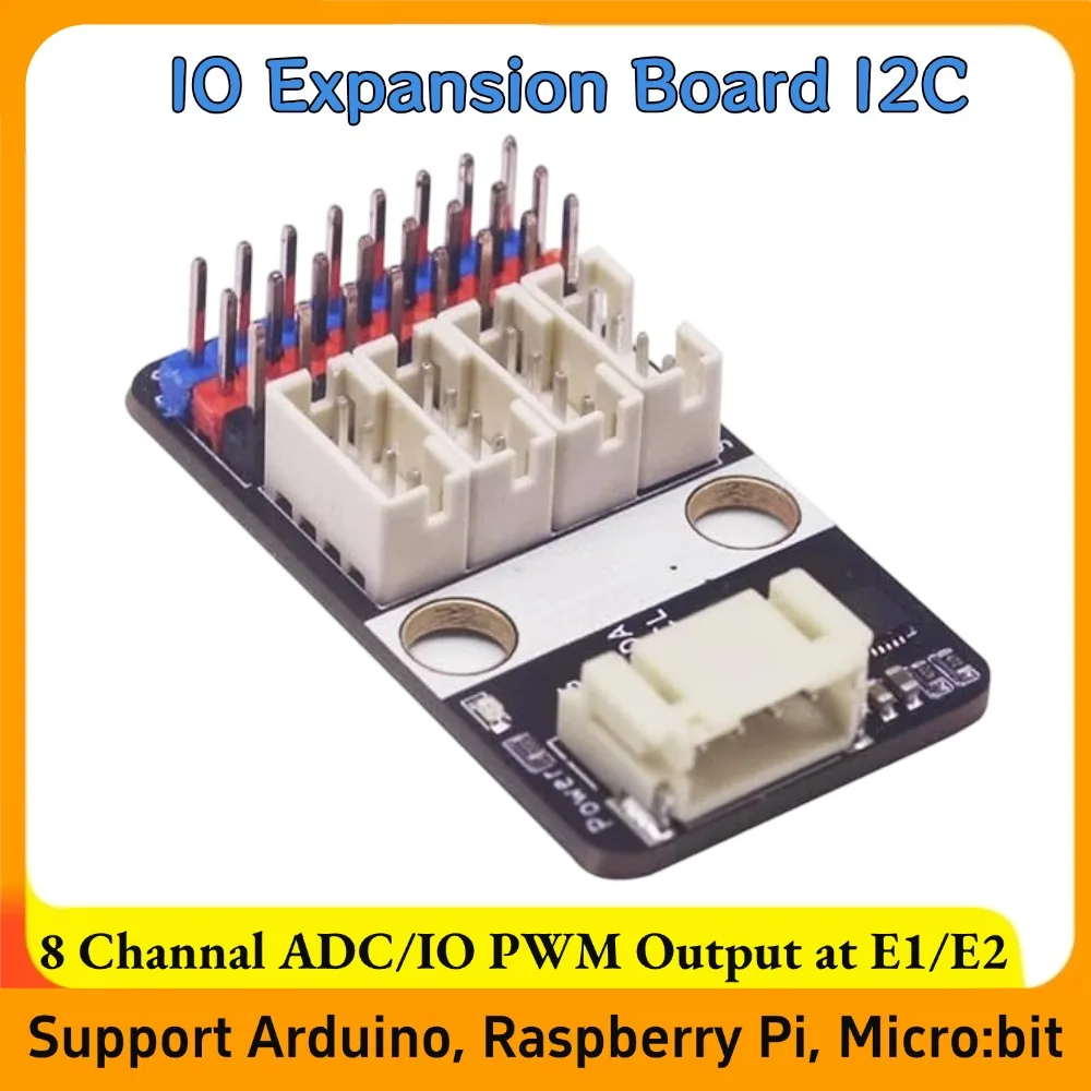 placa-de-expansao-io-i2c-com-8-canais-adc-io-e-saida-pwm-em-grupos-de-pinos-dedicados-e1-e2-suporte-para-arduino-raspberry-pi-e-micro-bit