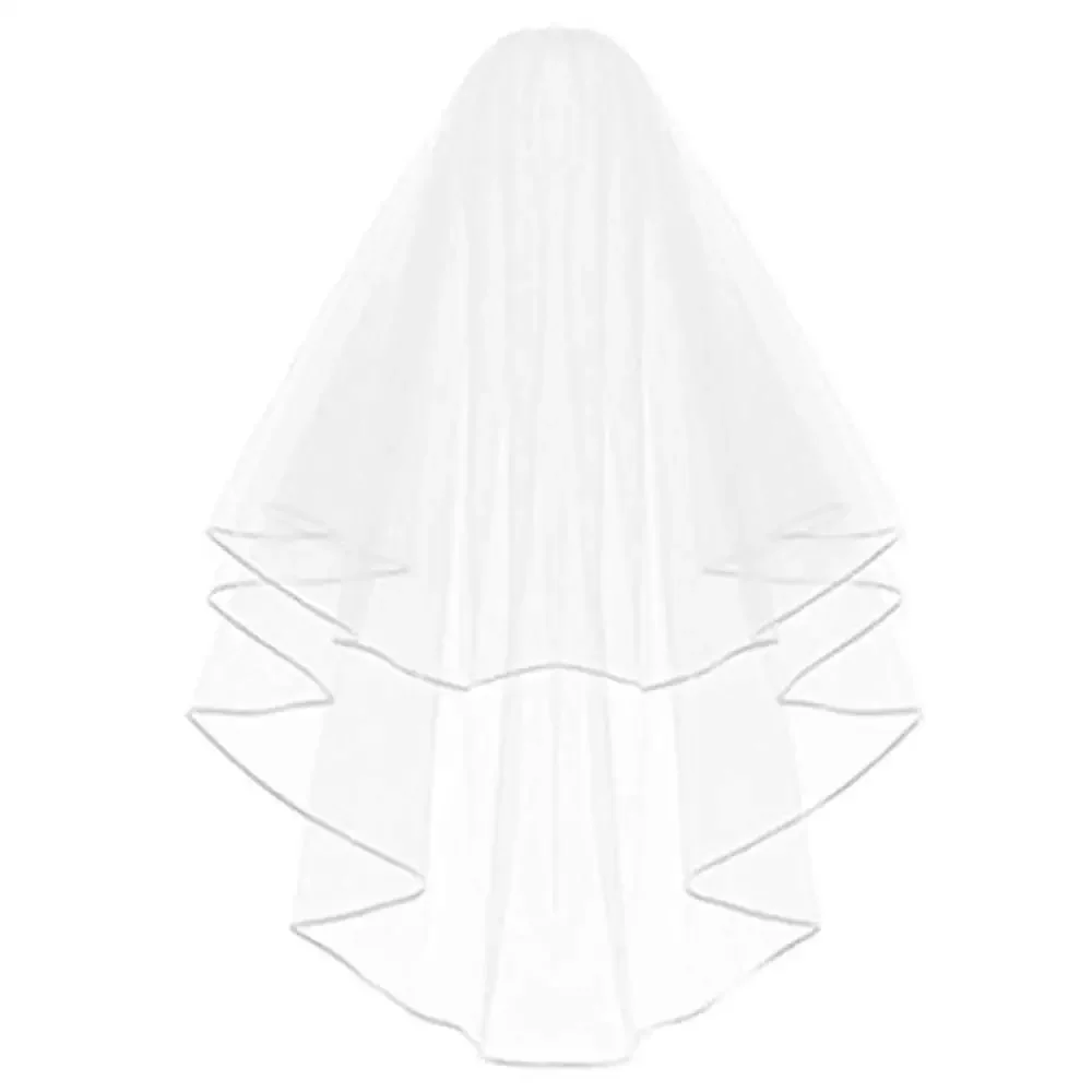 

Bridal Wedding Veil White Double Ribbon Edge Center Cascade with Comb Accessories 2023