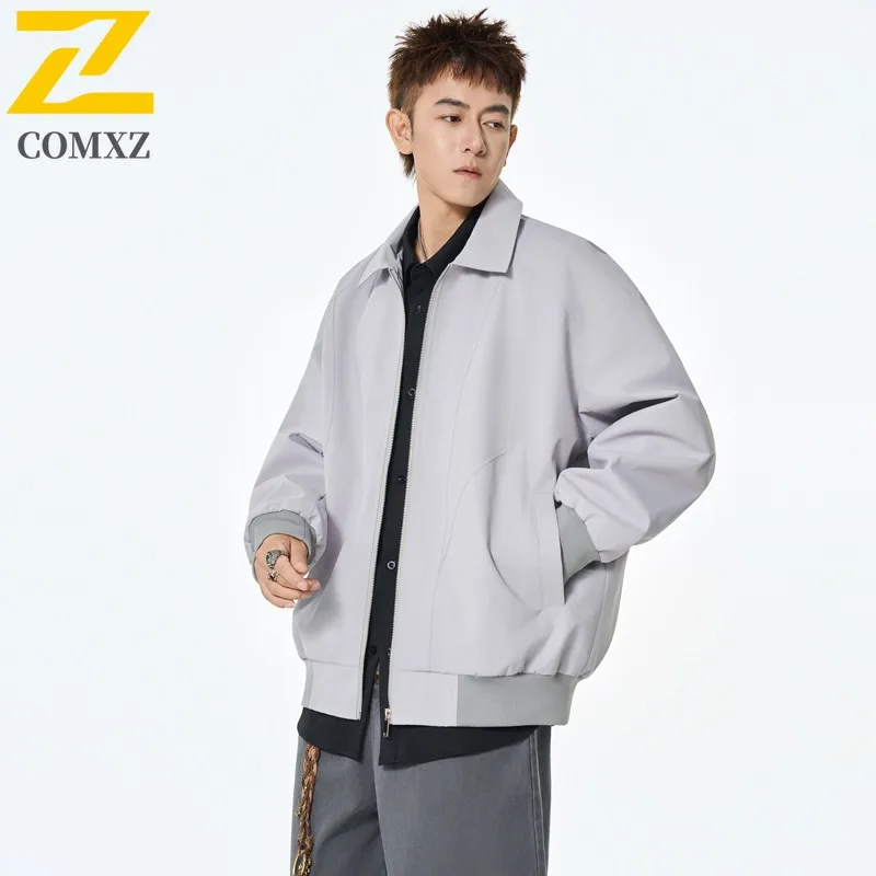 COMXZ Mens Jacket Turndown Collar Outdoor Take A Walk Wear Resistant Korean Style Trendy Windproof Autumn Motorcycle Jacket