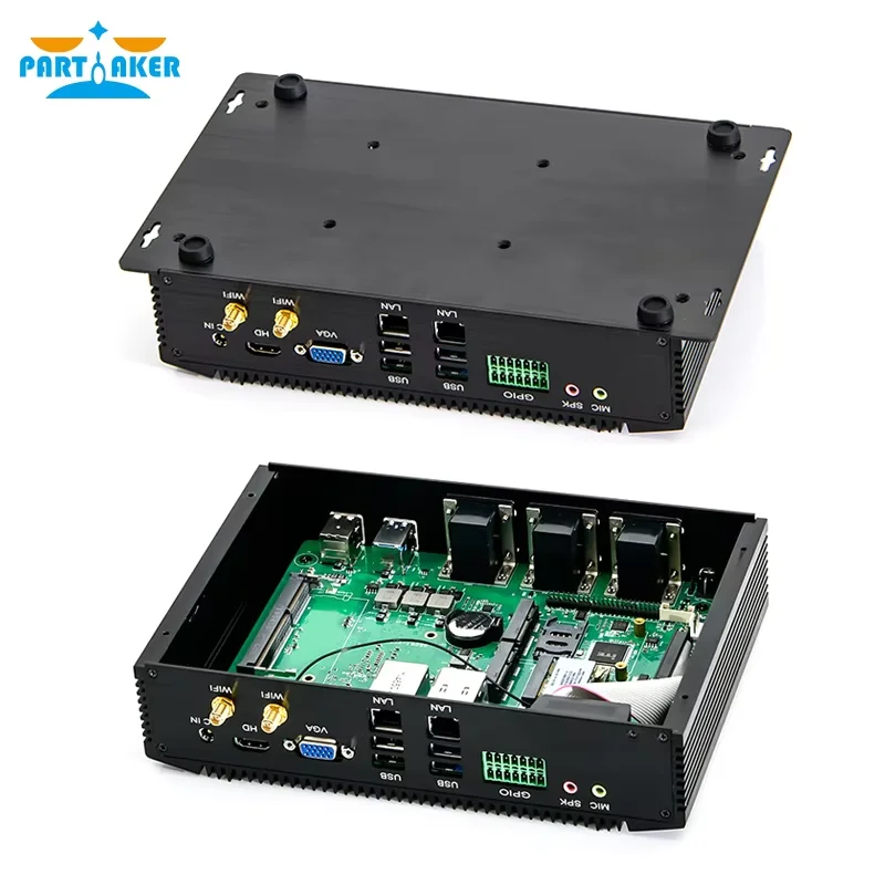 Partitore industriale Mini PC senza ventola Intel i7 10510U i5 8250U 2 LAN 6 COM RS232 422 485 GPIO 4G WiFi WOL Computer robusto