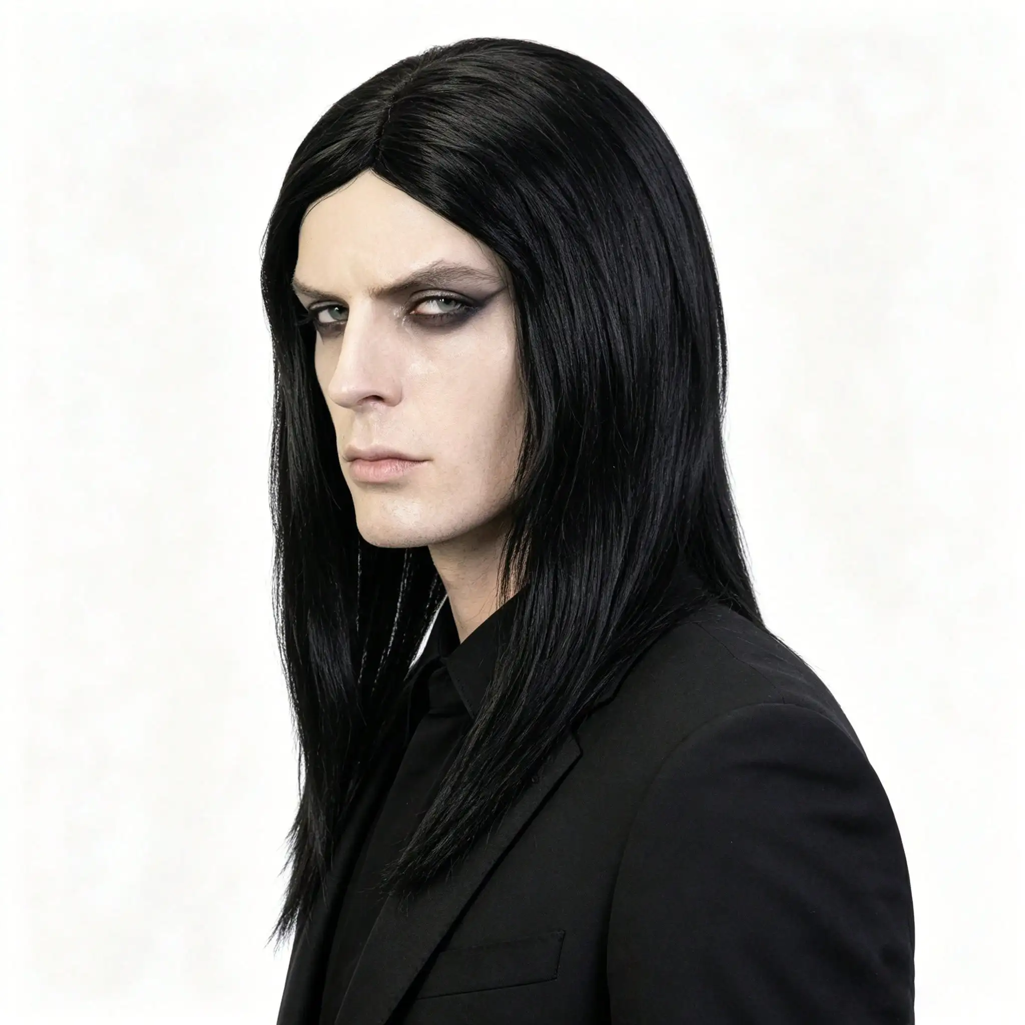 Men Long Straight Black Synthetic Wig Middle Part Gothic Vampire Cosplay Wig For Men Halloween Party for Men Dress Up Wig