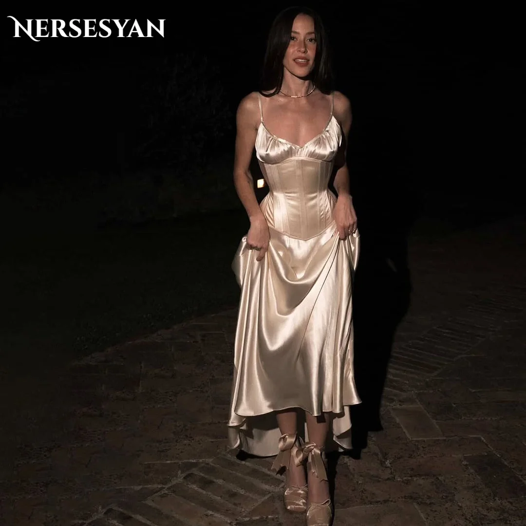 

Nersesyan Champagne Elegant Prom Dresses Spaghetti Straps Pleated Formal Dress Corset A Line Women Party Gowns 2026 Customized