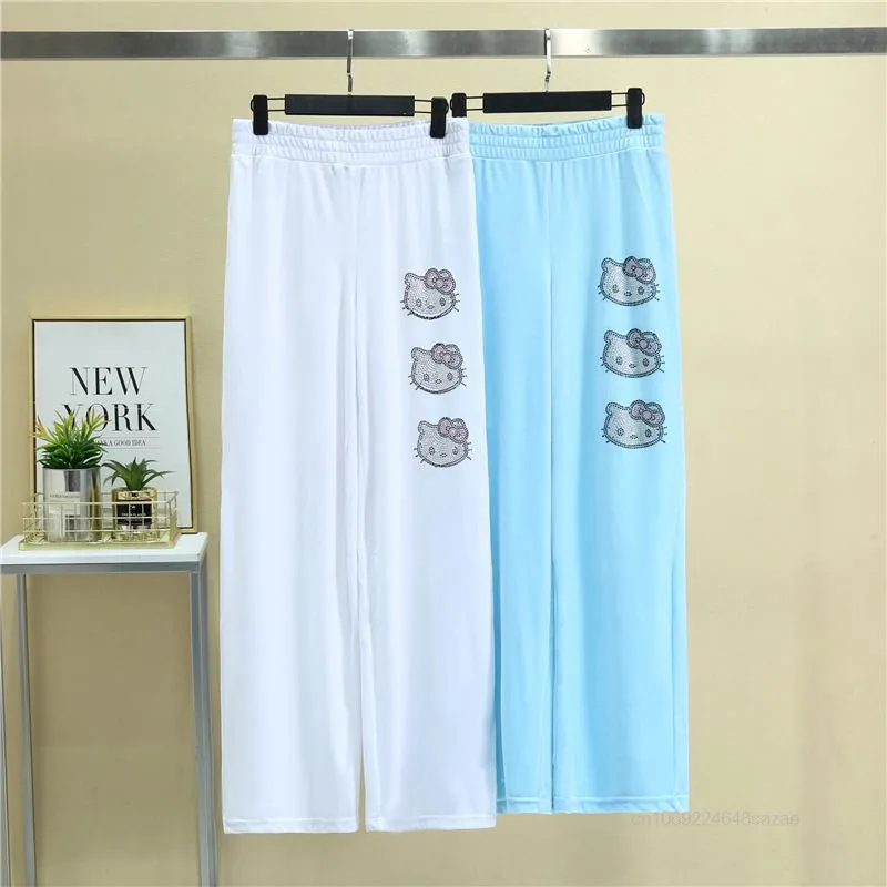 Sanrio Hello Kitty Velvet Loose Wide Leg Pants Cute Cartoon New High Waist Casual Pants Korean Version Sweet Girl Straight Pants