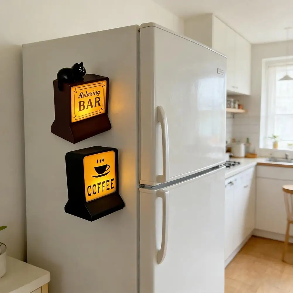 3D Vintage Coffee Lamp Fridge Magnet LED Illuminated Sign for Cafe Pegboard Decor Cabinet Locker Whiteboard Coffee Lovers Gift