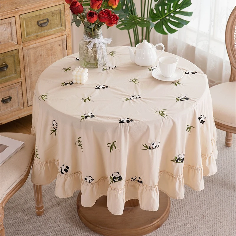 100% Cotton Fabric Rectangle Table Cover Washable Round Table Skirt for Wedding Party Dining Banquet Dining Room Decoration 식탁보