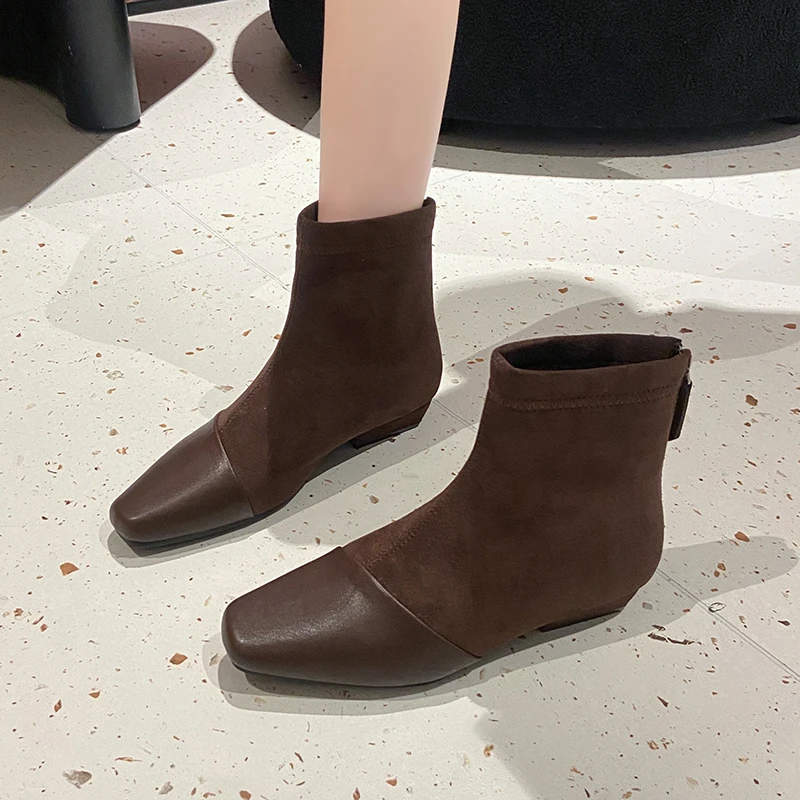 

Замшевые туфли на низком каблуке, осенние новые нескользящие износостойкие туфли с квадратным носком и молнией сзади