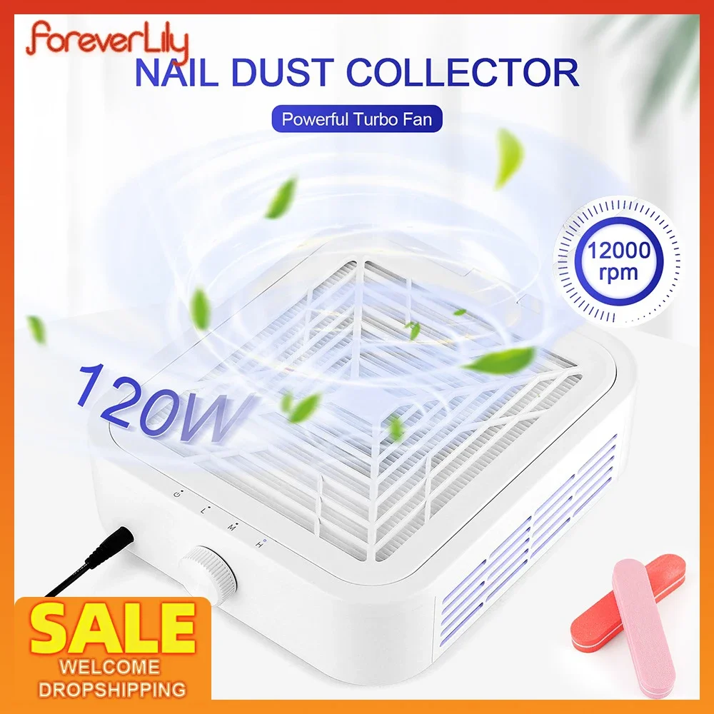 120W Nail Dust Collector Low Noise 12000RPM Turbo Brushless Nail Dust Collector With 2 Reusable Filter Vacuum Fan Dust Extractor