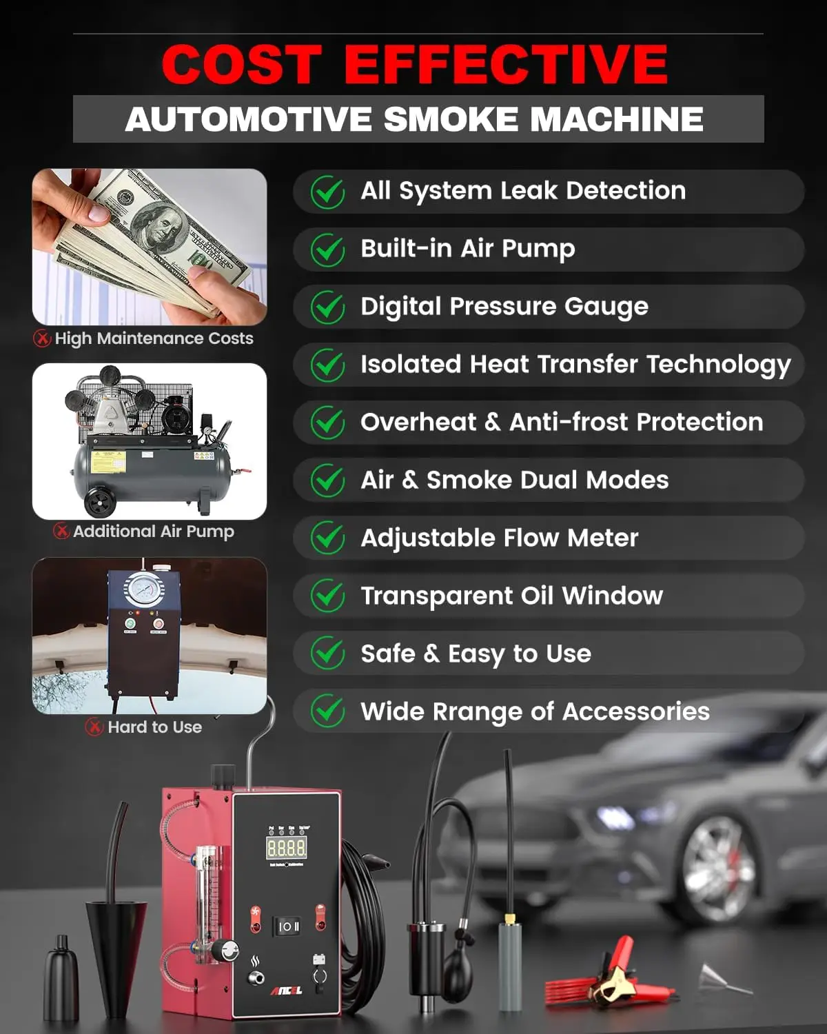 ANCEL L300 Car Smoke Leak Detector Built-in Air Pump Dual Mode Car Pipe Leak EVAP Vacuum Leakage Diagnostic Tester Smoke Machine