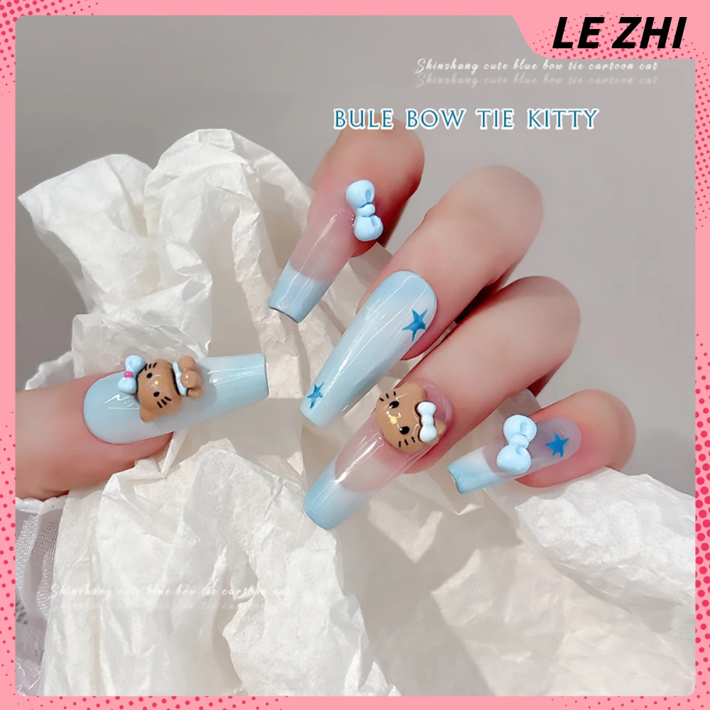 Kawaii Ocean Blue Cartoon Accessori per unghie 20 pezzi Pelle nera Hello Kitty Resina Testa di gatto Delfino Decor Art Charms Forniture di gioielli