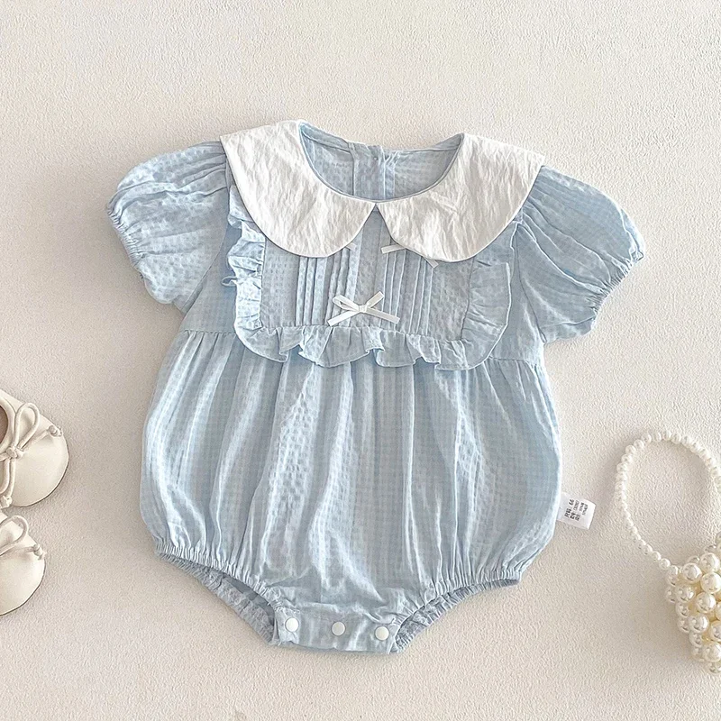 2026 New Summer Newborn Baby Girl Romper Short Sleeved Cotton Splicing Toddler Baby Girls Jumpsuit 0-24M Children Clothes