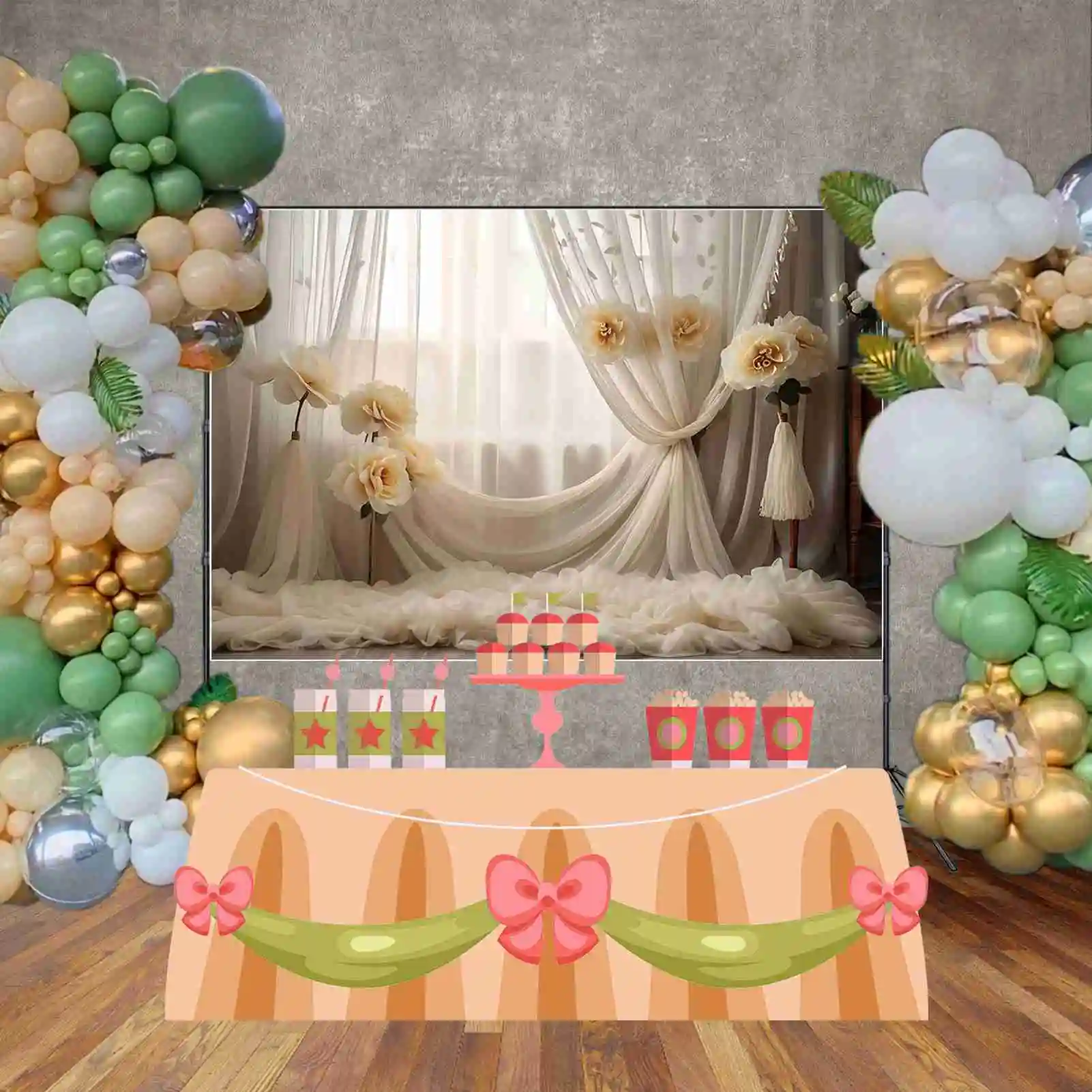 MOON.QG Girls Portrait Bohemian Style Backdrop Flower Drapes Curtain Background Custom Party Decoration Photocall Props