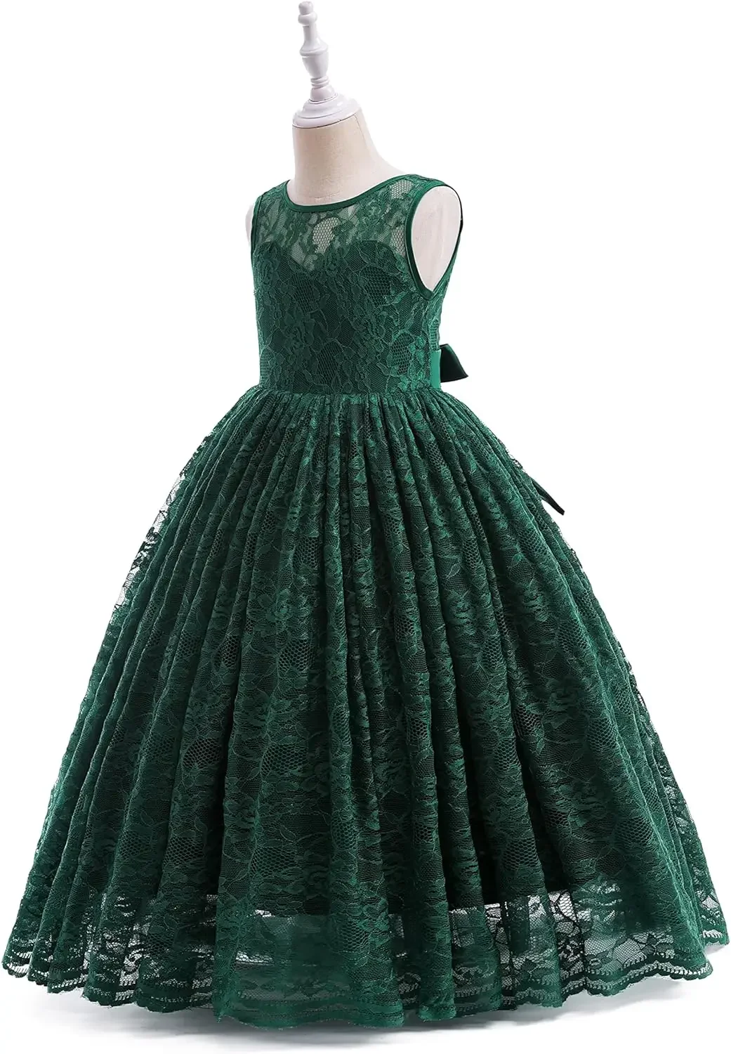 Ball Gown Girls Party Dress Full Lace Flower Girls Dress Long A Line Bridesmaid Wedding Tulle Dresses Birthday Formal Party