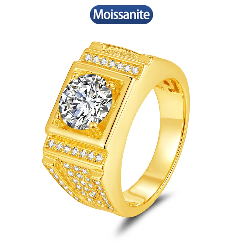 

S925 silver all moissanite 9mm ring GRA certified electroplated 18kD color VVS1 luxury high-end hip hop exquisite ring