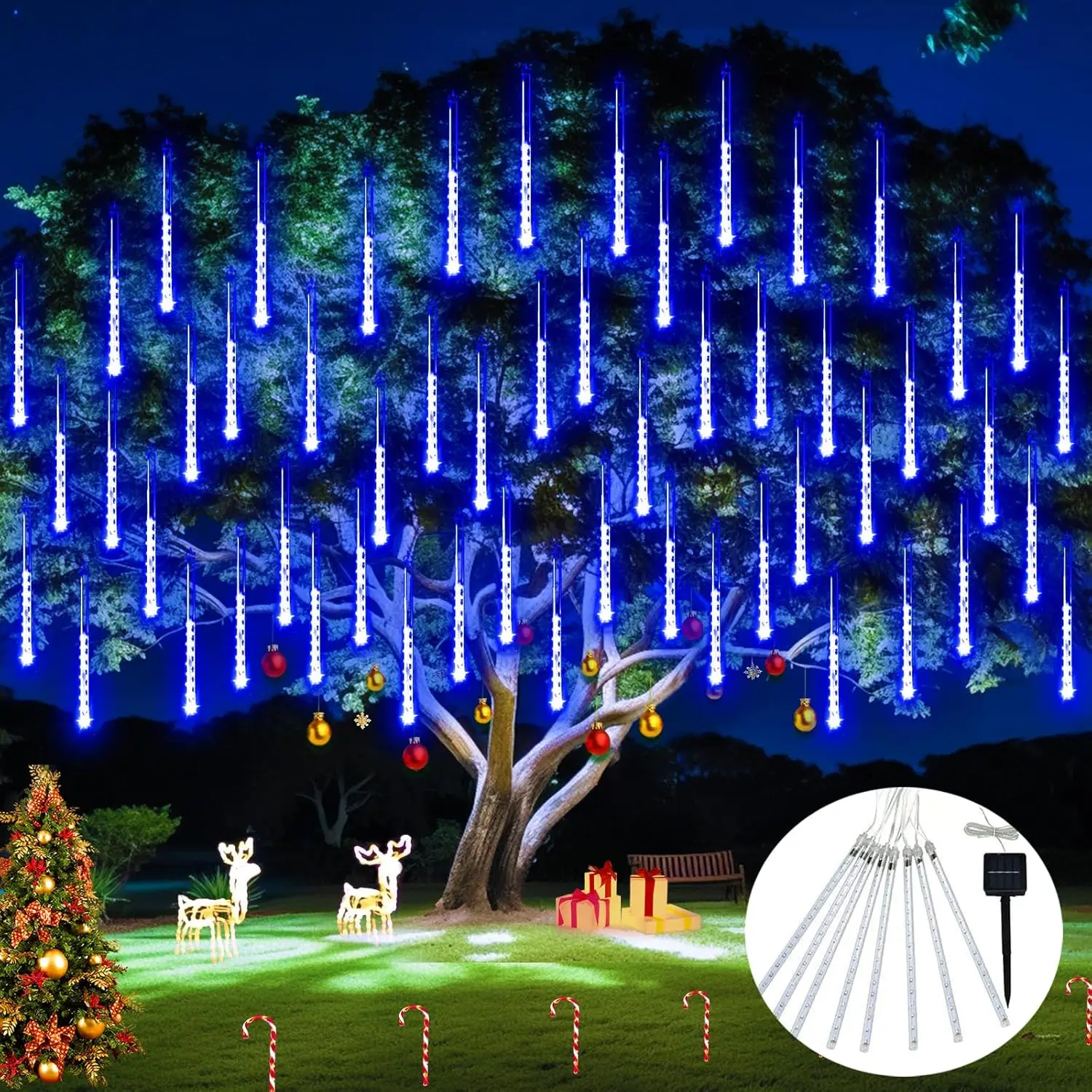 30CM 144LED 8Tube Solar powered Meteor Shower Rain String Light Party Holiday Yard Patio Christmas Xmas tree Wedding Home Decora