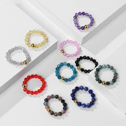Reiki Faceted Small Beads Rings Natural Stone Beads Rings Chakras Healing Zircon Labradourite Finger Stretch Ring Women Men Gift