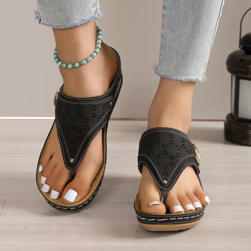 Clip Toe Wedge Sandals Women 2024 Summer Thick Platform Beach Sandles Woman Plus Size Med Heels Gladiator Sandalias De Mujer 43