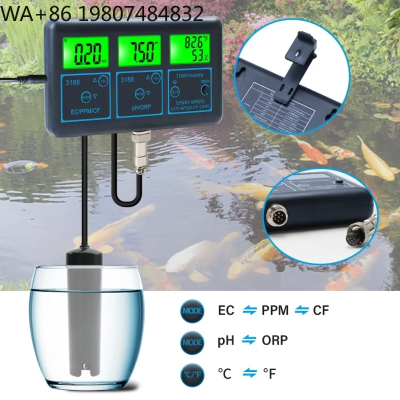 7-in-1 WiFi Smart Water Quality Tester Mobile App PH ORP EC TDS CF Temp Detector Aquarium Hydroponics Swimming Pool