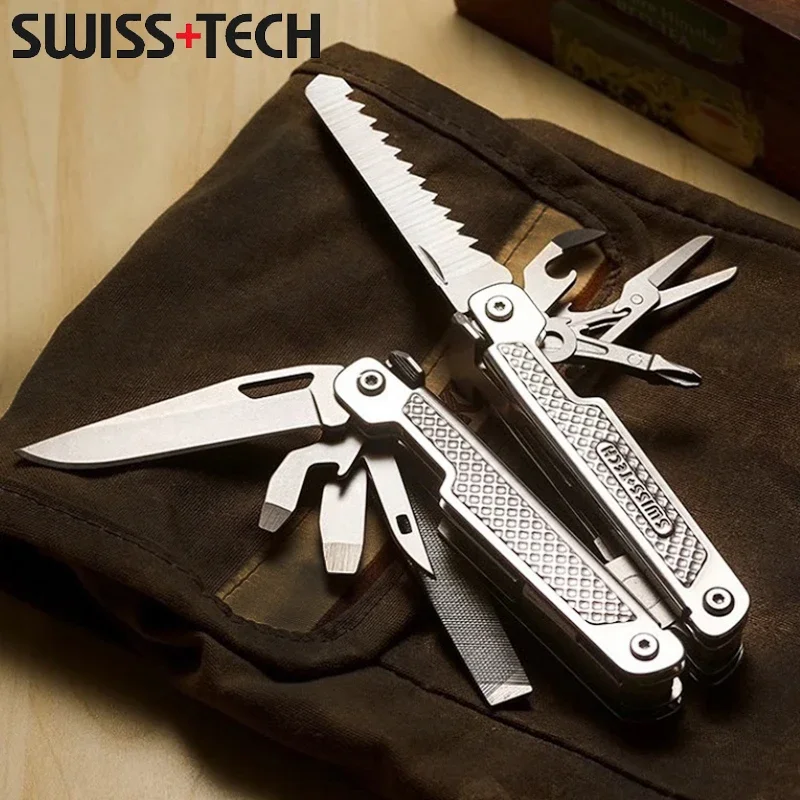 SWISS TECH 15 in 1 Multi-tool Pliers Folding Pocket Scissors Saw Blade Multifunctional Tool Outdoor Camping Repairing Equipment