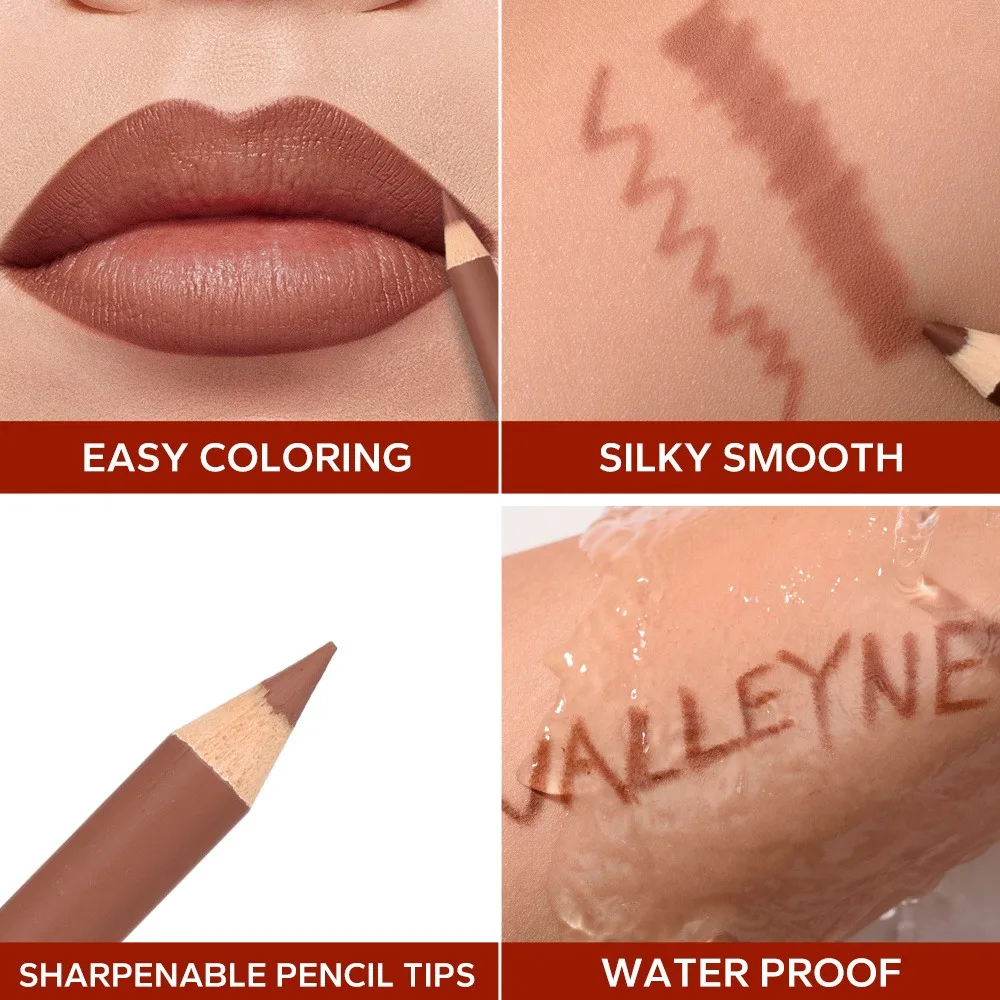 ชุดดินสอเขียนขอบปากไม้เนื้อละเอียดพิเศษ 6 ชิ้น/ชุด - ซีรีส์สีน้ำตาลนู้ด, ดินสอเขียนขอบปากเนื้อกำมะหยี่แบบด้าน ชุดแต่งหน้าสำหรับริมฝีปาก