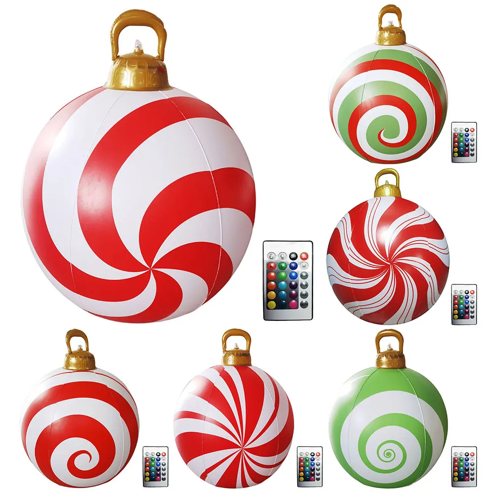 24 Inch Light Up PVC Inflatable Christmas Ball Large Outdoor Decorated Ball with Lights Christmas Decorations Ball Holiday Decor