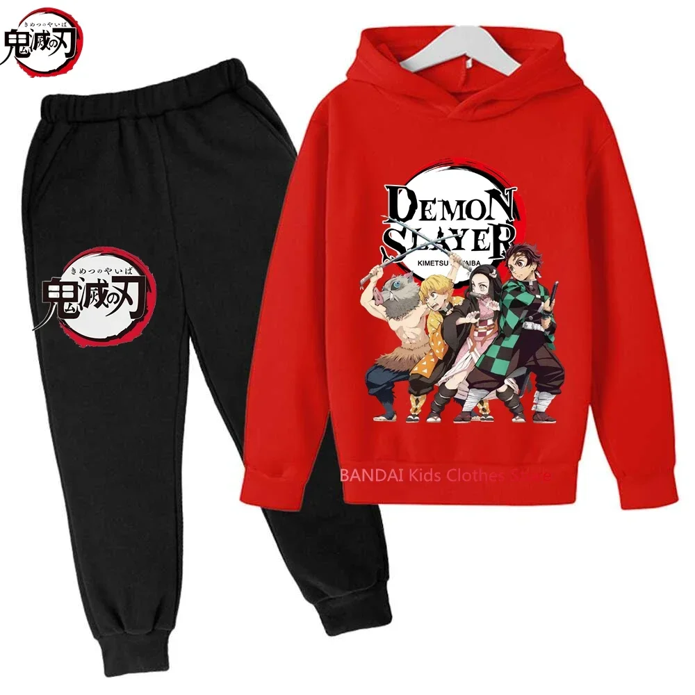 2-13 Years Old Kids Demon Slayer Hoodies Sets Children\'s Autumn And Spring Long Sleeve Sweatshirts Trousers 2pcs Costume Outfits