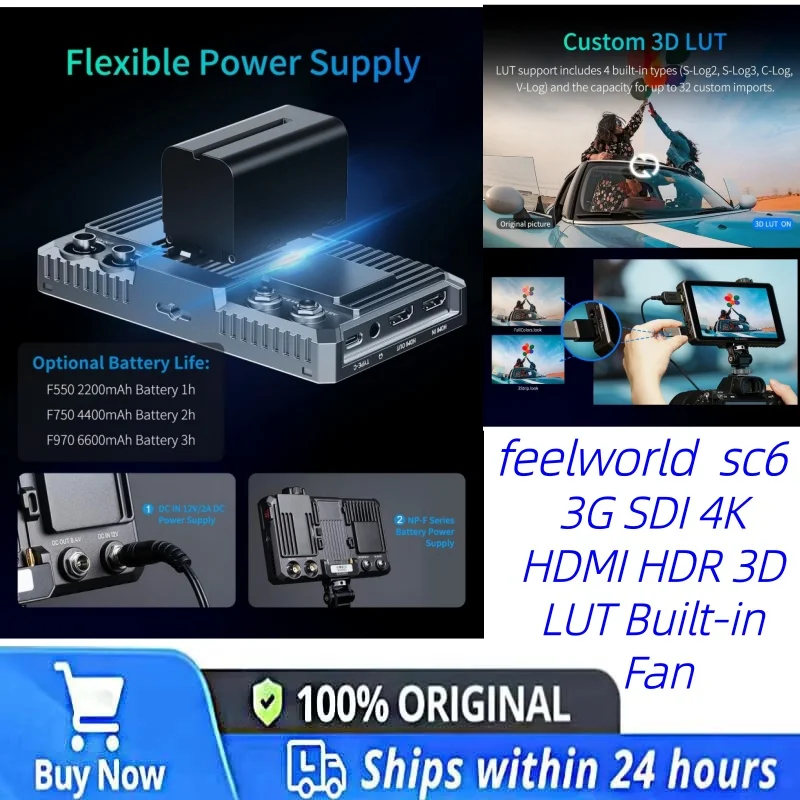 FEELWORLD SC6 6 Inch Aluminium Monitor 1500nits 1920x1080 IPS Touch Screen Knob Control 3G SDI 4K HDMI HDR 3D LUT Built-in Fan