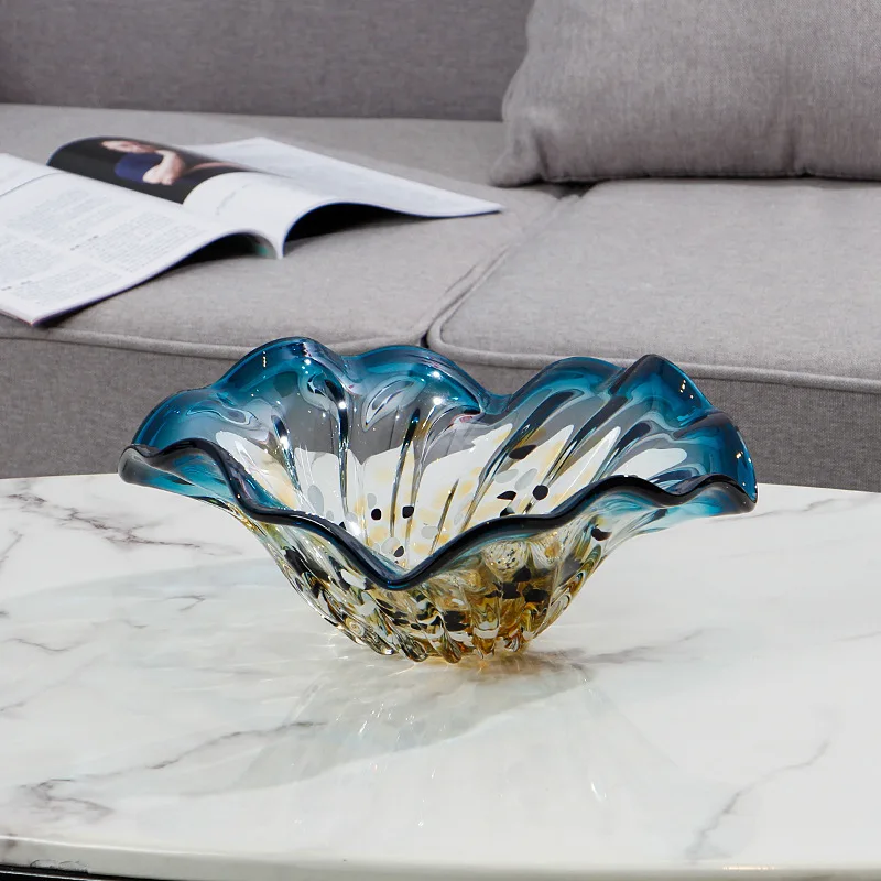 Nordic special-shaped large gradual change glass decorative fruit plate living room creative home ornament storage dried fruit p