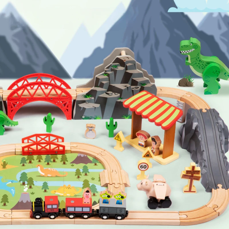 Jeu de société Montessori pour garçons, puzzle en bois, bricolage, kit de modèle de rail de voiture, blocs de construction, diorama mètre tor, cadeau pour enfants