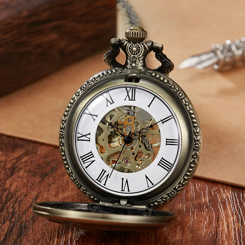 Butterfly Hollow Pocket Watch Skeleton Steampunk Mechanical Fob Watches Vintage Clock Pendant Hand-winding Male Relogio De Bolso