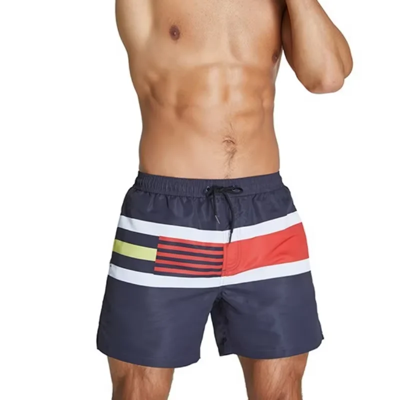 

Print Beach Shorts for Men Color Block Quick-Dry Drawstring Waist 3-Inch Swimming Trunks Lightweight Shorts for Seaside Vacation