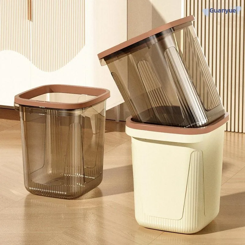 

Transparent Kitchen Bathroom Trash Can Home High-End Feelings Toilet Paper Basket Modern Minimalist Style Waste Disposal Bin