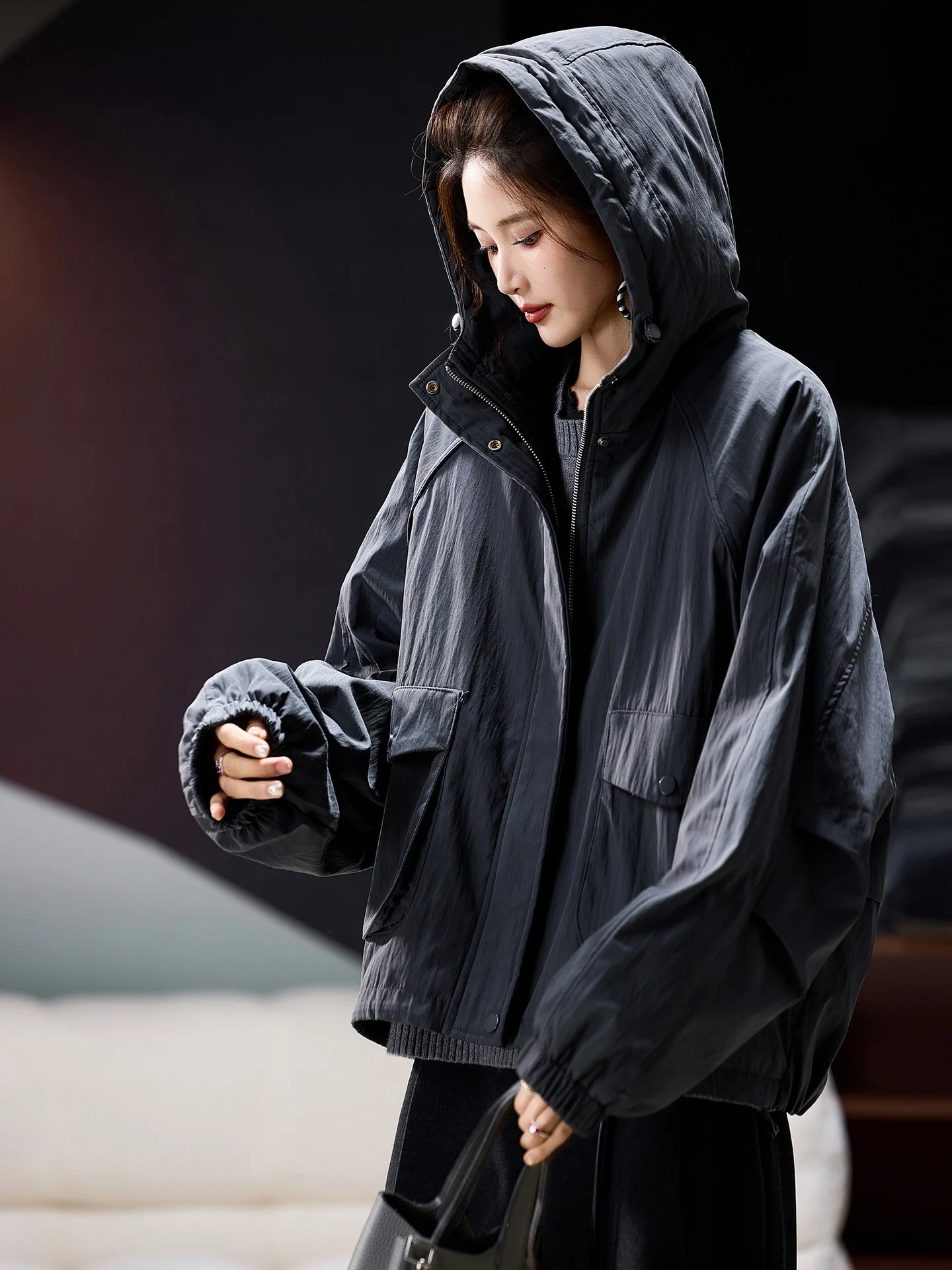 

Thiened ey Hooded Jaet Women's Street Sle Loose Fit Parka Coat Autumn New Arrival plus Size Casual Daily Wear