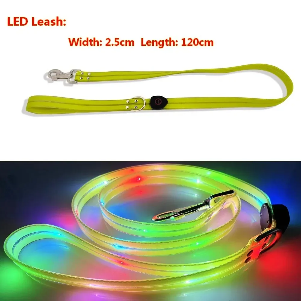 PVC Glowing Led Dog Leash USB Rechargeable With Webbing Glowing Adjustable Dog Flashing Collar Keep Your Pets Safe In Darkness