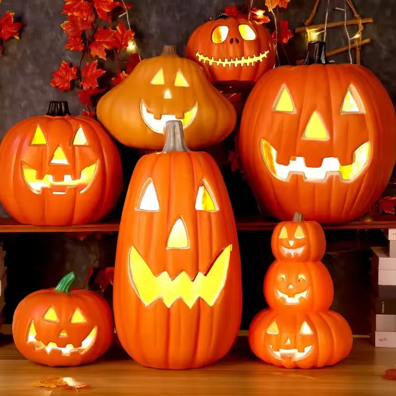 1 unidad de calabaza decorativa, accesorios de Halloween, decoración de linterna, decoración de calabaza, luz de calabaza, decoración de Halloween al aire libre