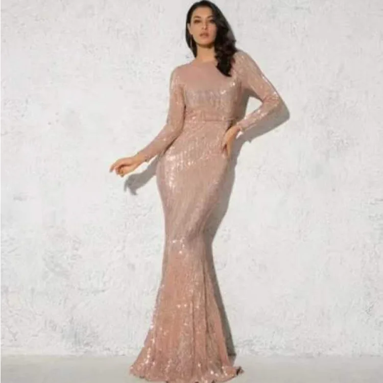 iny Sequin Long Sve Par Dr Large Size Holiday Sle Women's Faion High Waist Knitted Cosite Fabric Spring Summ...