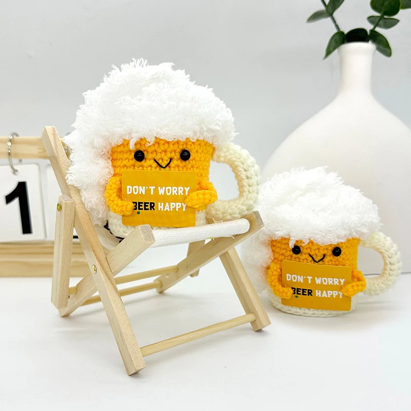 

Cute Positive Energy Crochet Doll with Card Knitted Ornaments Emotional Support Doll Bear Knitted Handwoven Crafts Crochet Gif