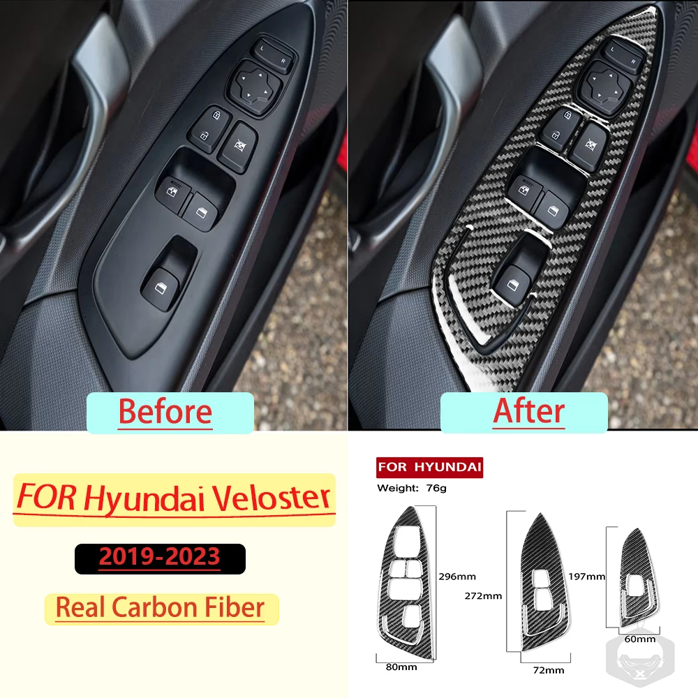 Real Soft Carbon Fiber For Hyundai Veloster 2019-2023 Car Window Control Panel Trim Customizable Sticker Interior Accessories